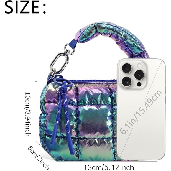 Women's Mini Cute Quilted Wristlet Charm Gift Pouch Puffer Purple Evening Bag - Picture 4 of 5